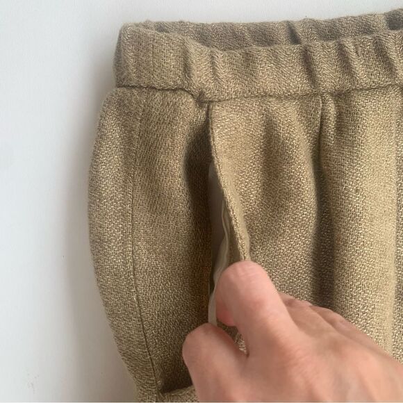 Maje Jet lag Linen Skirt 1 knit Pleated Khaki Flare Mini Elastic Waist Pockets - Picture 8 of 10